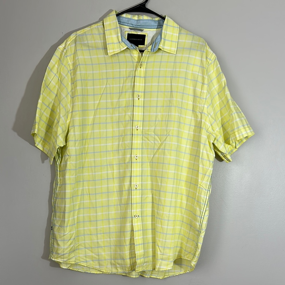 Jeffrey Beene Yellow Plaid Short Sleeve Shirt size XL